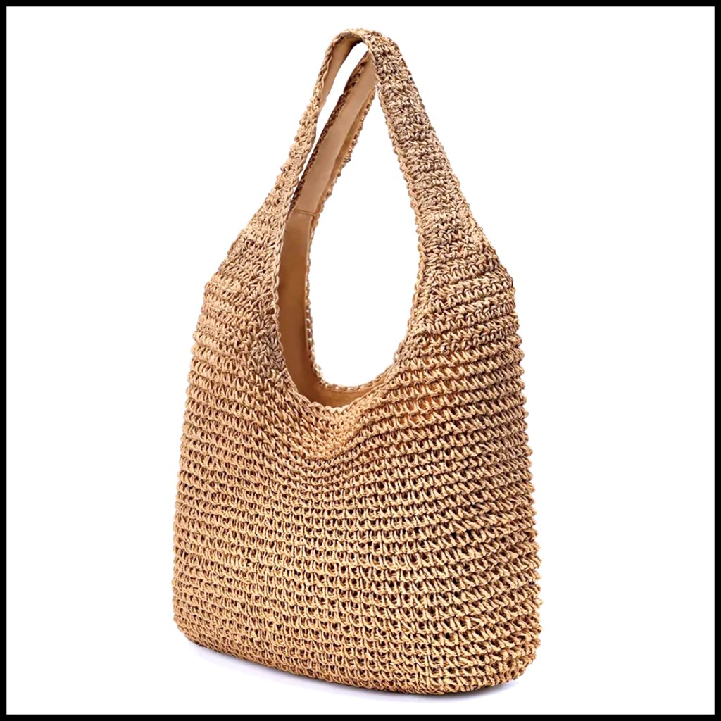 Woven Straw Tote Bag Boho Chic Handwoven Raffia Shoulder Purse Large
